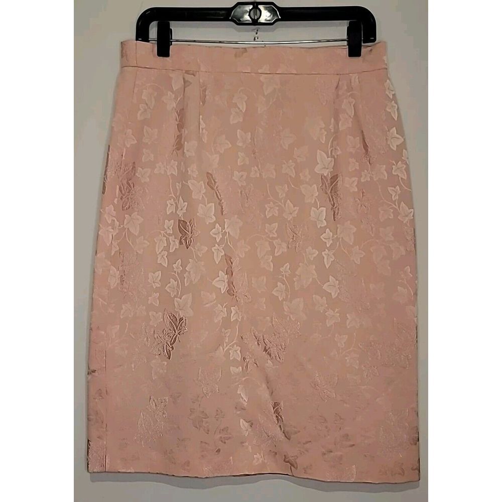 Vintage Louis Feraud Silk Skirt 12 Pink Floral‎ Midi Jaquard US 12 UK 16 NWOT